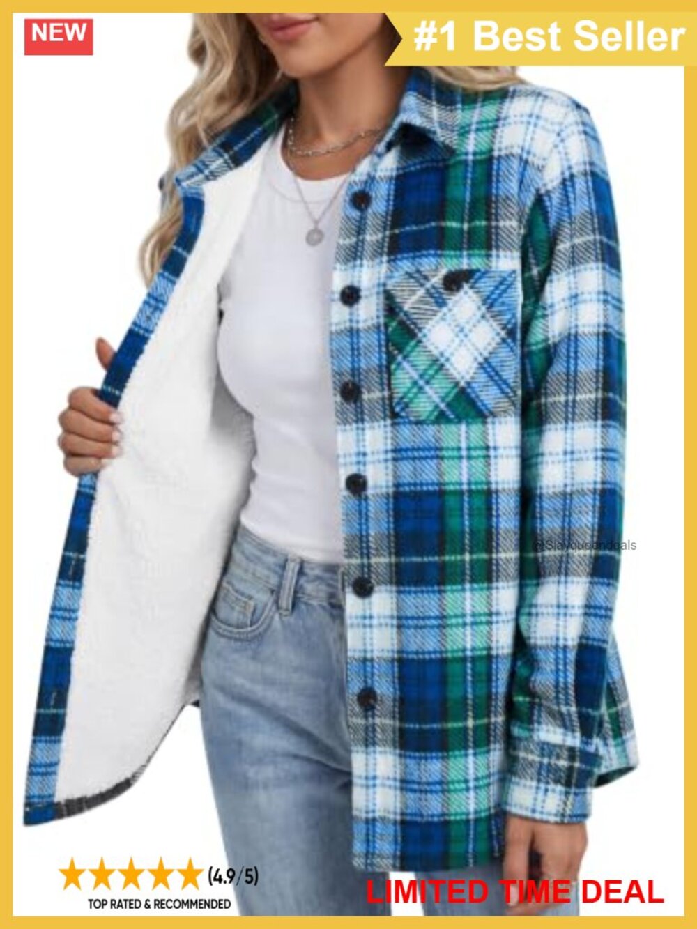 Womens Sherpa Lined Plaid Flannel Shacket Button Down Jacket Pockets